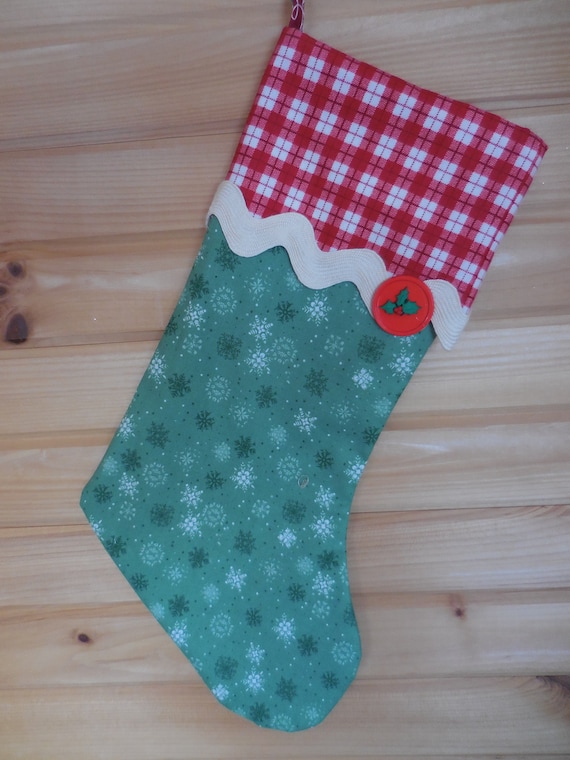 JUMBO EXTRA LARGE FELT CHRISTMAS STOCKING WITH PLAID CUFF /& SNOWFLAKES NEW
