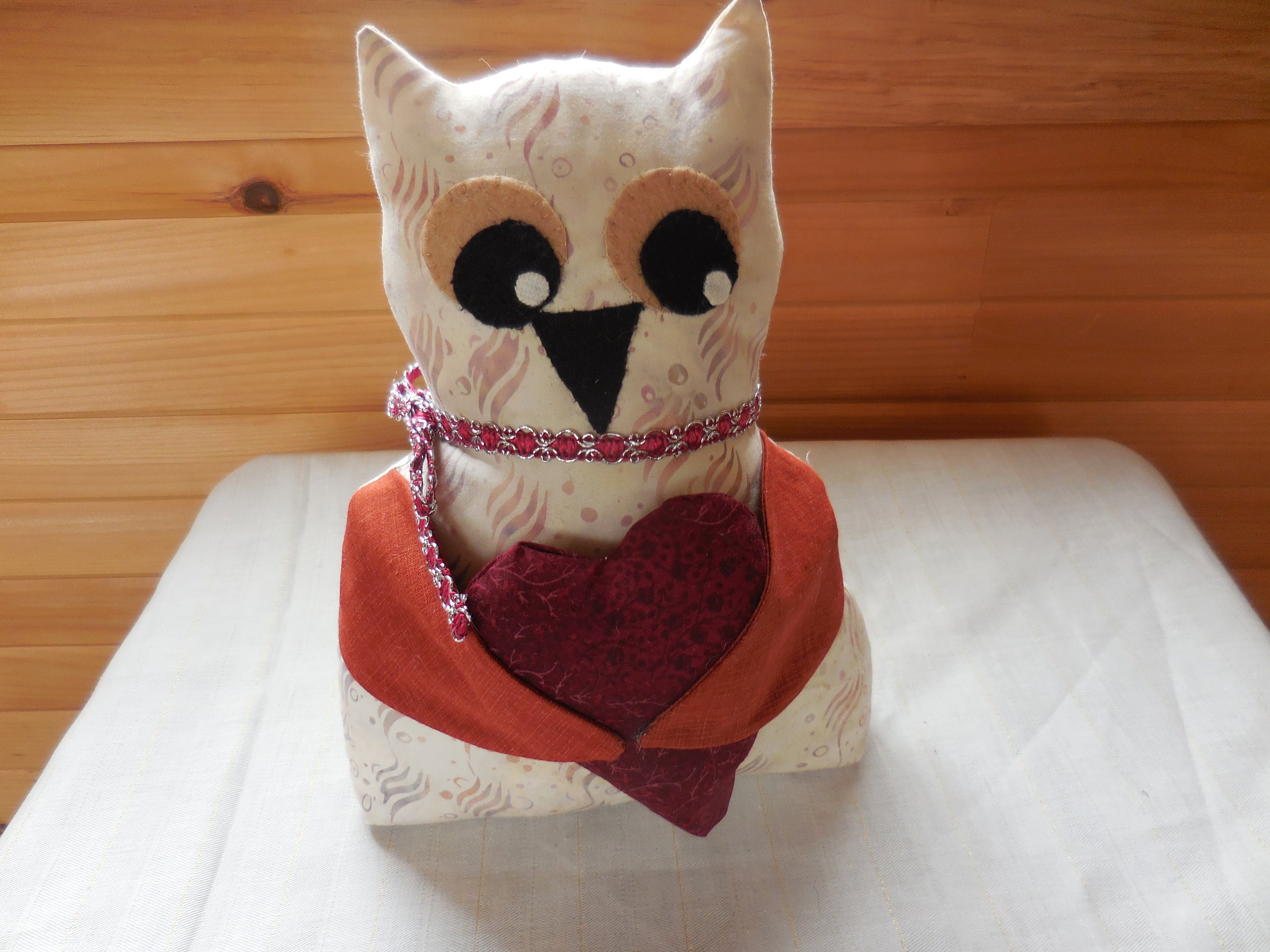 The Owl with the Big Heart Pillow