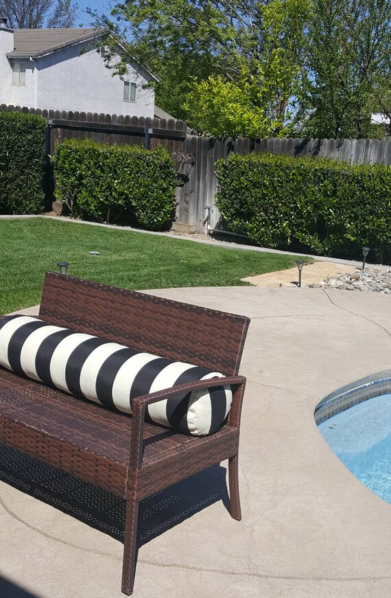 Indoor Outdoor Bolster Pillow Cover Premier Prints Vertical Stripe Ebony Black And Ivory In Many Sizes Or Custom Size With Zipper