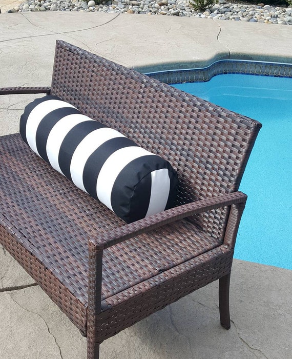 Indoor Outdoor Bolster Pillow Cover Premier Prints Vertical Stripe Black N White 16x6 18x6 20x6 16x8 18x8 20x8 Custom Size With Zipper