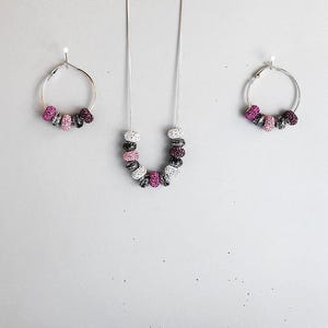 Pink and Purple Beaded Necklace and Earrings, Purple and Pink Beaded Jewelry Set, Jewelry Gift for Her, Purple and Pink Costume Jewelry