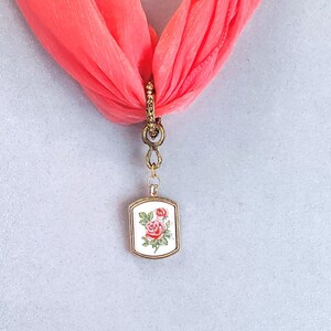 Gold and Pink Floral Scarf Pendant, Gold and Pink Floral Scarf Slide, Jewelry Gift for Women, Gold and Pink Scarf Buckle