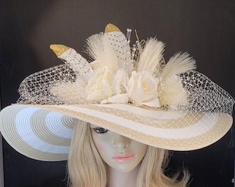 Off White Wool Dress/Church Hat SF05( Off-white Hat ) Kentucky Derby Hat, Church Hat  main image 3
