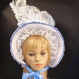 Jane Austin Regency Bonnet Hat, Regency Bridgerton Bonnet, Victorian Dickens Hat, Regency Era Hat for Women, Historical Blue Bonnet
