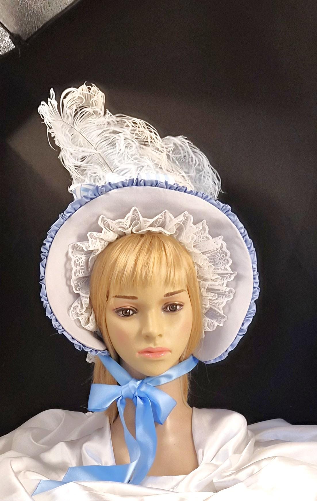 Blue Jane Austin Regency Bonnet, Blue Bridgerton Inspired Bonnet