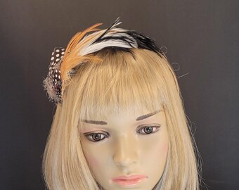 Burnt Orange & Chocolate Brown Feather Fascinator for  display picture 1