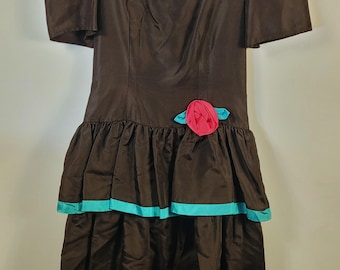 Black Cocktail Party Dress, Size 14, Black Formal Dress, Black Evening Wear, Black Church Dress, Black New Year's Eve Dress, Black Tea Gown