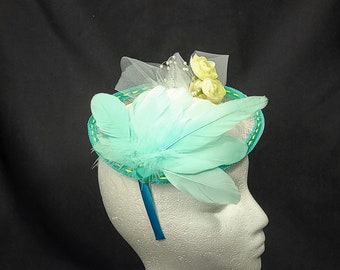 Green Easter Hat, Green Dressy Church Hat, Green Derby Hat, Green Mother of the Bride Hat, Green Bridesmaid Hat, White Floral Hat, White Hat