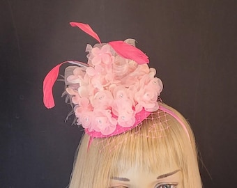 Pink Kentucky Derby Fascinator Hat, Pink Mother of the Bride Fascinator Hat, Pink Dressy Church Hat, Mother of the Groom Hat