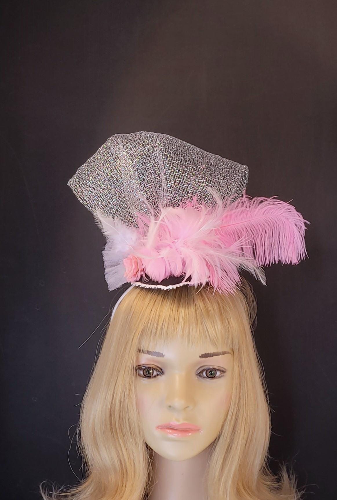 Pink Kentucky Derby Fascinator Hat, Pink and Silver Church  display picture 3