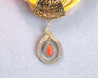 Gold Scarf Slide Pendant, Orange Scarf Slide Ring, Handmade Scarf Jewelry