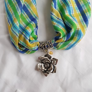 Silver Scarf Rose Pendant, Silver Jewelry Scarf, Silver Scarf Flower Pendant, Silver Floral Pendant, Silver Scarf Jewelry