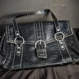 Bolsa de ombro retrô de couro preto, bolsa preta chique para igreja, escritório, eventos do dia a dia, bolsa preta vintage Crazy Horse