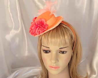 Orange Kentucky Derby Hat, Orange Wedding Hat, Orange Headband Hat, Orange Dressy Church Hat, Orange Floral Hat, Orange Hatinator