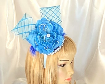 Blue Kentucky Derby Hat, Blue Dressy Church Fascinator, Blue Wedding Headband Hat, Blue Fascinator Hat, Blue Fashion Hat, Blue Hatinator