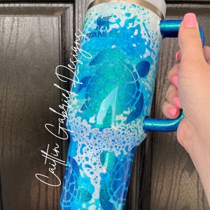 Sea Turtle Glitter Tumbler | Stanley | YETI | Simple Modern Trek