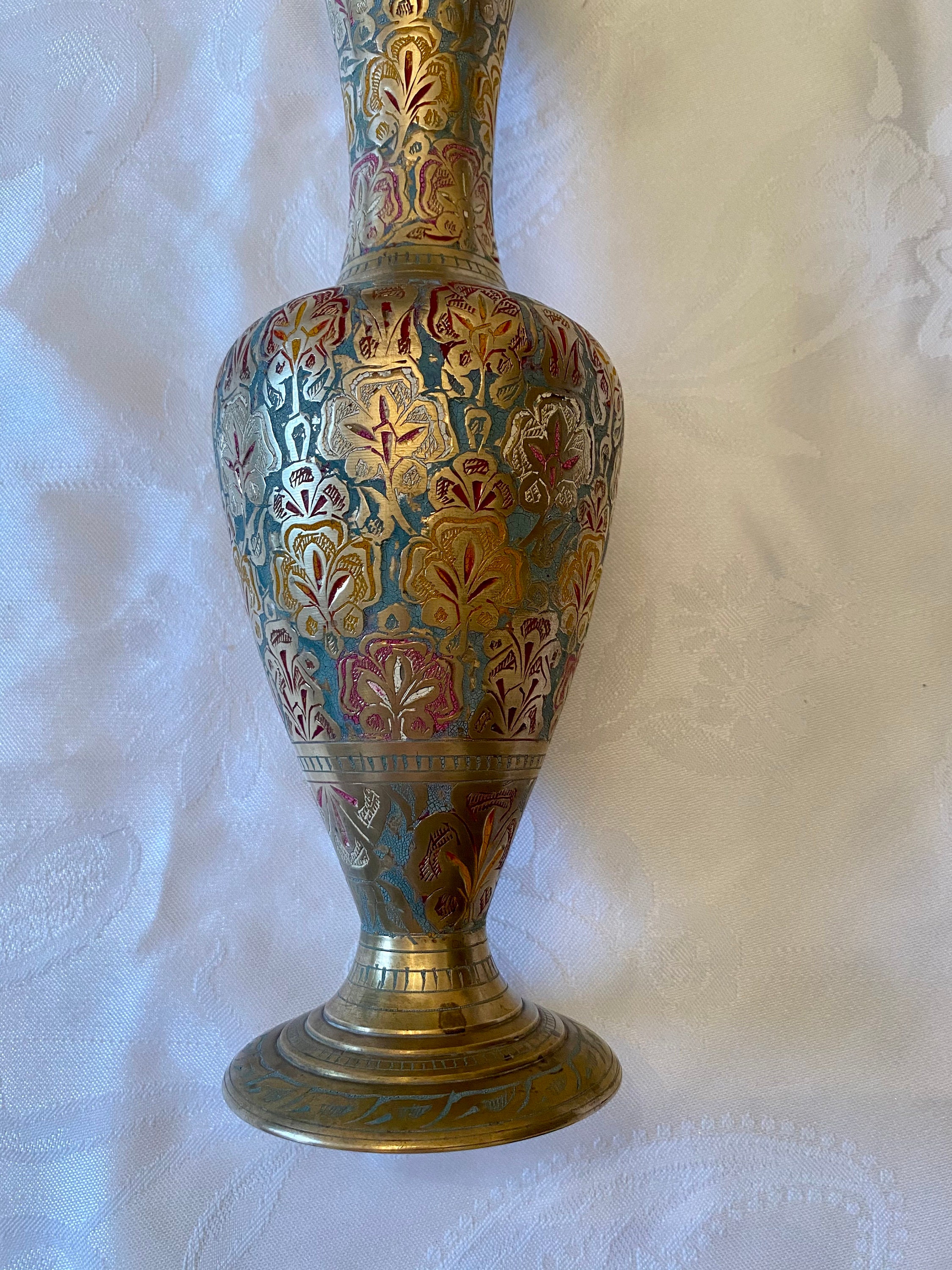 Vintage Colorful Hand Painted Indian Brass Vase Etsy
