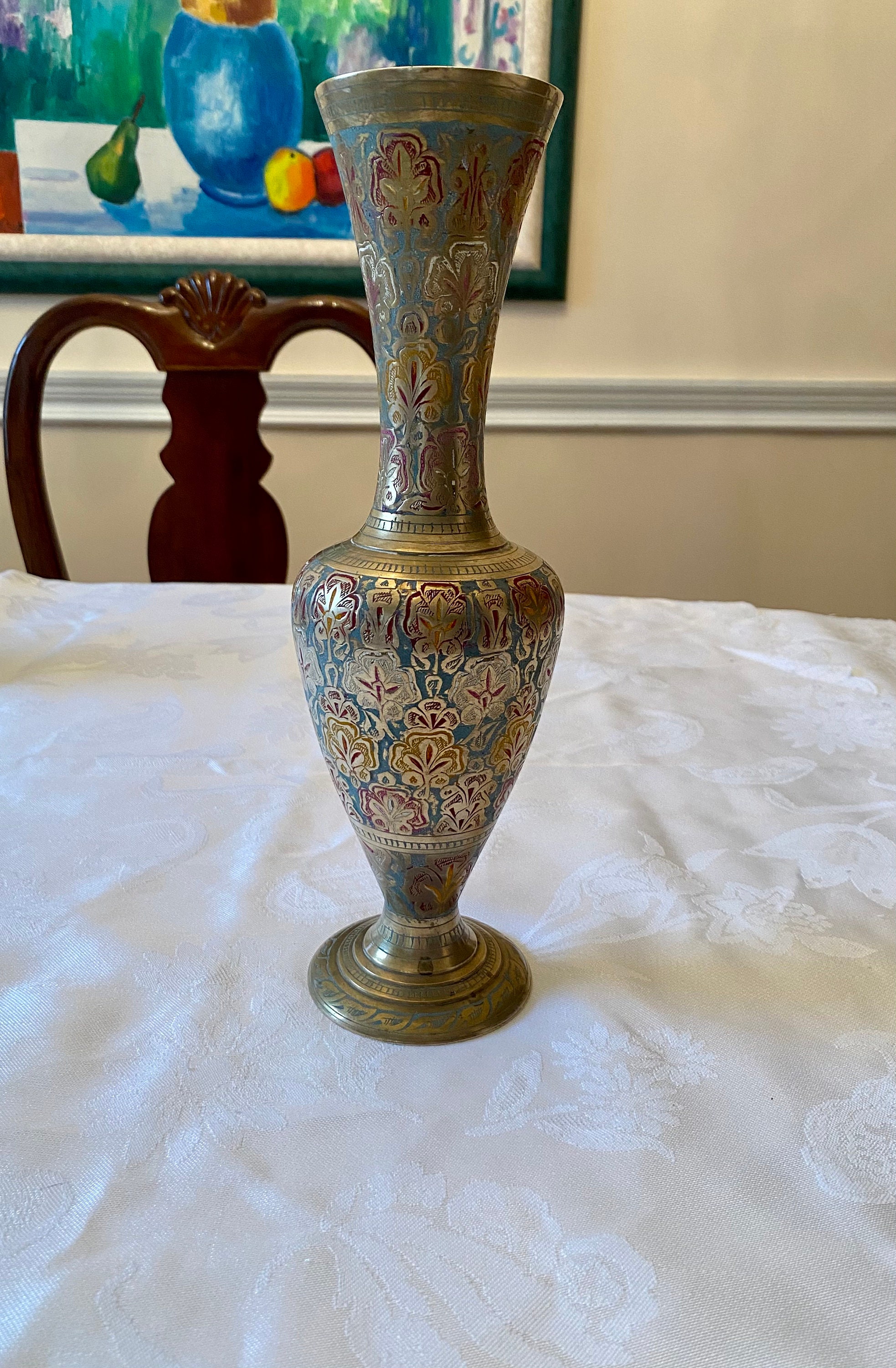 Vintage Colorful Hand Painted Indian Brass Vase Etsy