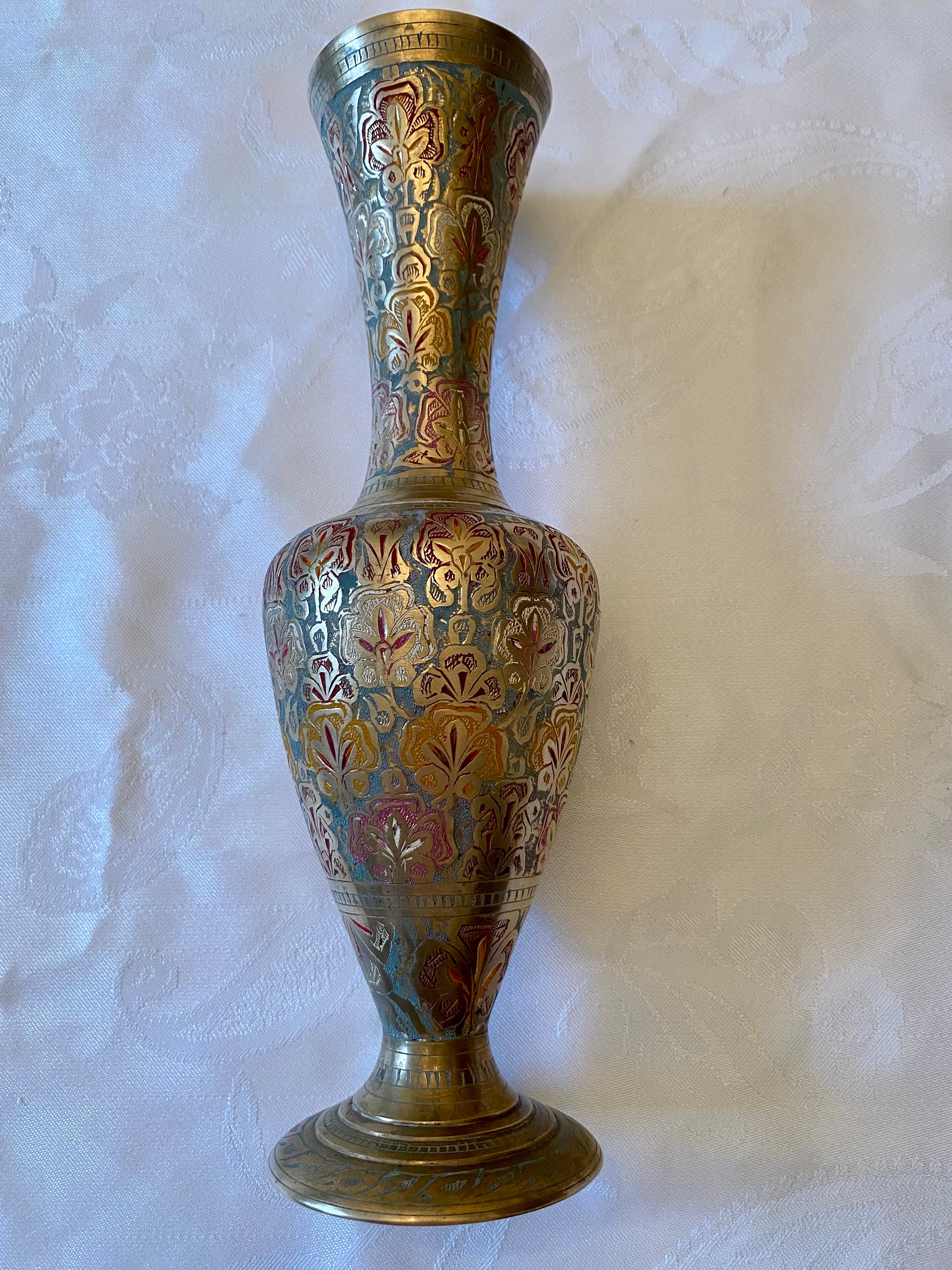 Vintage Colorful Hand Painted Indian Brass Vase Etsy