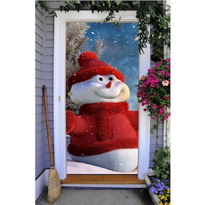 Christmas Front Door Cover Entry Doors 3D Banner New Year Decor Vinyl Door Outside House Holiday Decoration ON14
