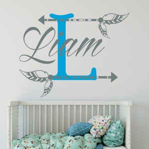 Pfeil Name Wand Aufkleber Monogramm Name Aufkleber Boho Kinderzimmer Dekor Jungen Namen Aufkleber Kinder Zimmer Dekor personalisierte Namen rustikale Krippe Aufkleber (MA164)
