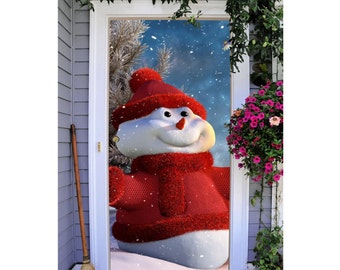 Christmas Front Door Cover Entry Doors 3D Banner New Year Decor Vinyl Door Outside House Holiday Decoration ON14