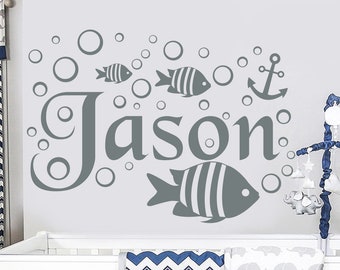Boys Name Wall Decal. Anchor Decal. Custom Name Sticker. Nautical Nursery Wall Decal. Anchor Decal. Nautical Decor. Boys Room Decor.  (MA27)