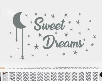 Sweet Dreams Wall Decal,  Moon And Star Nursery, Sweet Dreams  Sticker, Moon Decal, Star Sticker, Kids Quote Decal, Nursery Decor (MA257)