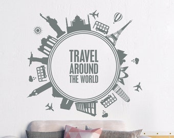 Quotes Wall Decals, Travel Around The World Decal, Adventure Vinyl Sticker, Bedroom Decor, Adventure Decal, Travel Sticker, Home Decal J688