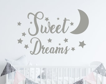 Sweet Dreams Wall Decal - Quote Wall Sticker - Moon and Star Nursery - Star Vinyl Sticker - Nursery Room Decor - Sweet Dreams Wall Art DM111