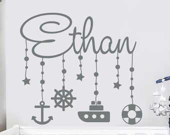 Name Wall Decal, Nautical Stickers, Anchor Decal, Boy Name Wall Decal, Boy Nursery Decor, Personalized Name Decal, Nautical Boy Nursery MM55