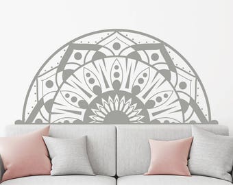 Half Mandala Wall Decal, Headboard Vinyl Sticker, Boho Decor, Fashion Bedroom Decor, Bohemian Yoga Studio Decal, Removable Mandala (MA82)