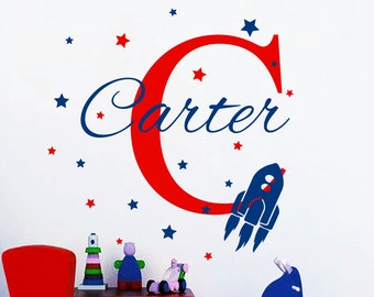 Rocket Wall Decal. Name Wall Decal. Space Nursery Decor. Boy Bedroom Decal. Monogram Name Decal. Rocket Name . Nursery Space Art (MA172)