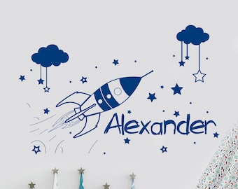 Name Wall Decal,Rocket Decal, Space Nursery Decor, Nursery Decor Boy, Boy Room Wall Art, Name Decal for Nursery, Name Sticker,  MM32