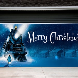 Merry Garage Door Covers Christmas 3D Banners Outside Christmas Train Outdoor Decor for Doors Winter Holiday Decorations Billboard GD80