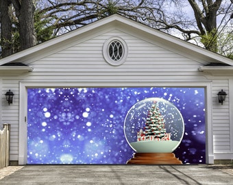Garagedeurbanner, 400x185cm Kerststal Achtergrondbanner met Touw, Kerstversiering voor Garage, Buiten, Tuin, Achtergronddecoratiebenodigdheden (Blauw