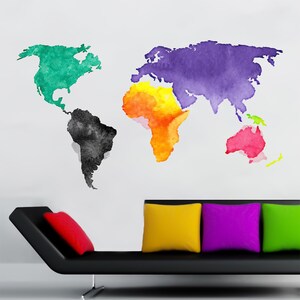 World Map Wall Art, World Map Decal, Full Color Vinyl Decal, Map Sticker, Decal for Wall, Removable Decals, Bedroom Vinyl Wall Decor DD113