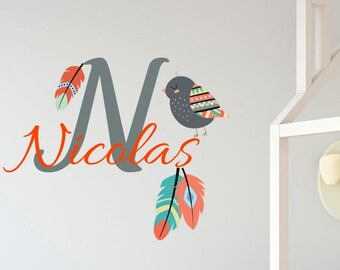 Bird Monogram Name Girls Nursery Room Vinyl Wall Decal Graphics 20"x14 ...