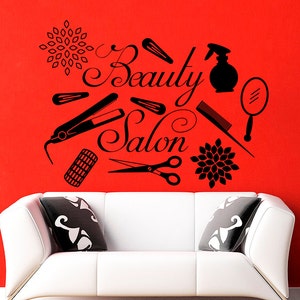 Wall Decals Fashion Cosmetic Scissors Comb Hairdressing Tools Beauty Spa Hair Salon Decorations Interior Design Home Art Decor (MA110)