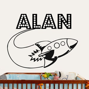 Name Wall Decal - Space Nursery Decor- Rocket Wall Decal - Boy Bedroom Decal - Nursery Decor Boy - Space Ship Decal - Boy Names U24
