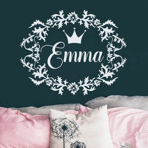 Personalized Name Wall Decal, Girls Name Decal, Cottage Style Decal, Crown Sticker, Rustic Decal, Nursery Decor, Custom Name (MA45)