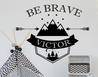 Vinyl Name Decal. Boys Name Decal. Rustic Wall Decor. Mountain Decal. Nursery Wall Decal. Adventure Stickers. Woodland Nursery Decor J570