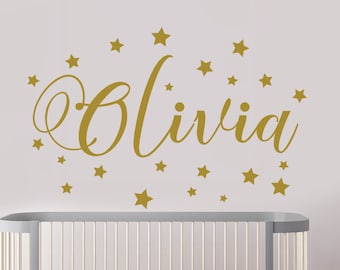 Personalized Name Wall Decal, Girls Name Stickers, Girl Nursery Decal, Girls Bedroom Decor,Gold Decor, Custom Vinyl Name, Gold Name DM118