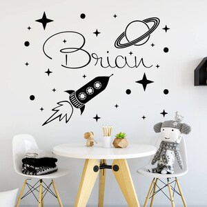 Boys Name Wall Decal, Name Sticker, Space Decal, Space Ship Sticker ...
