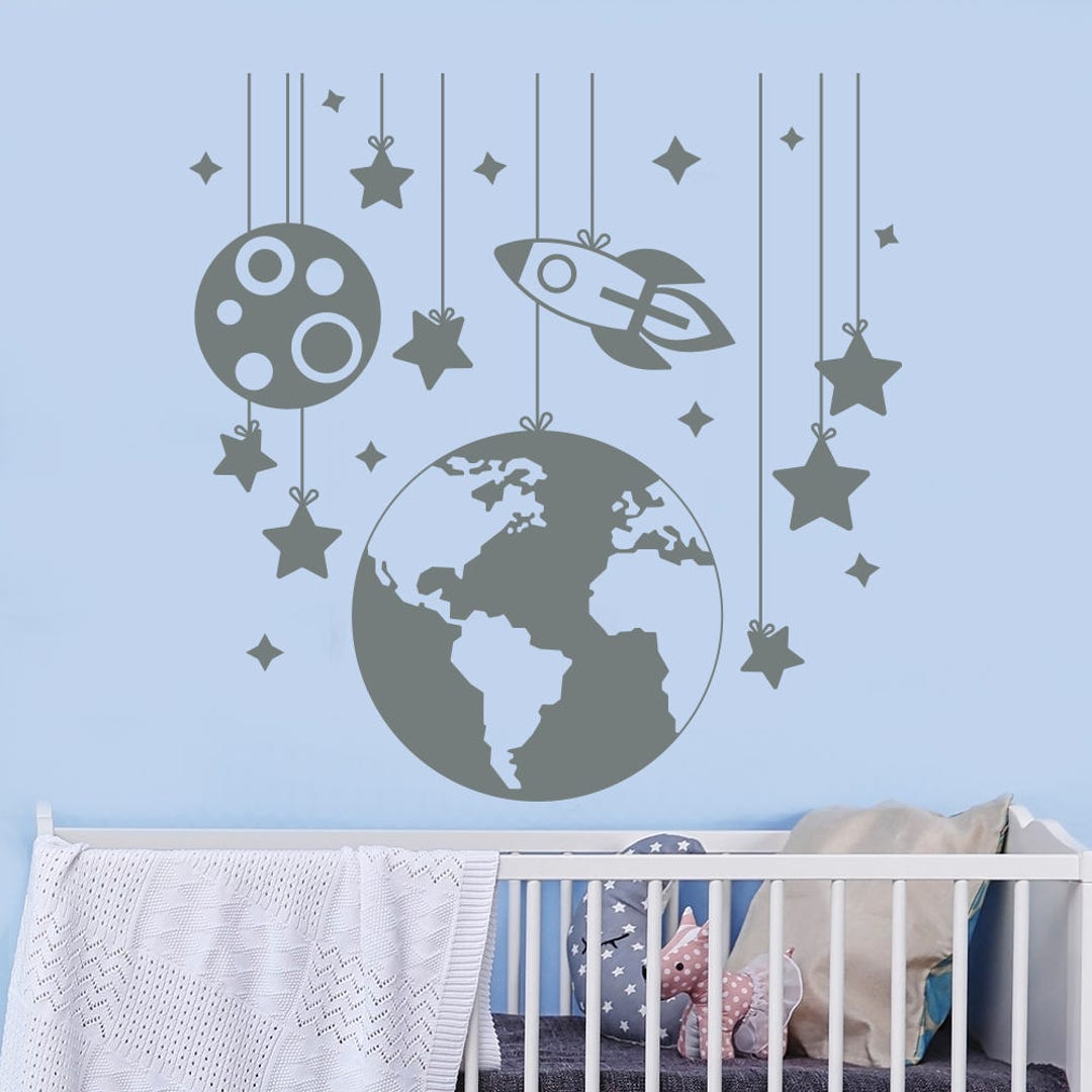 Planet Wall Decals. Rocket Decal. Nursery Room Decor. Space Ship Decal ...
