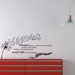 Wall Decals Quote Plato Dandelion Feather Music Notes Home Vinyl Decal Sticker Kids Nursery Baby Room Decor V73