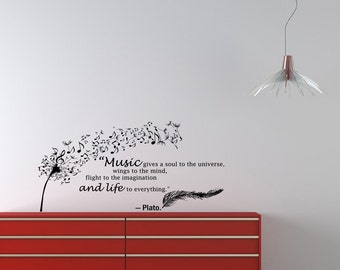Wall Decals Quote Plato Dandelion Feather Music Notes Home Vinyl Decal Sticker Kids Nursery Baby Room Decor V73