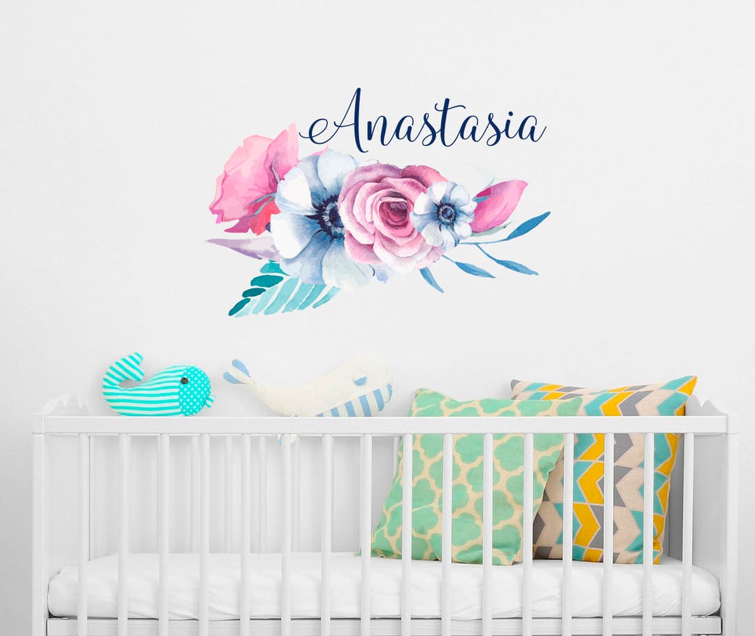 Personalized Girls Name Vinyl Wall Decals/ Flower Decal/ Floral Wall ...