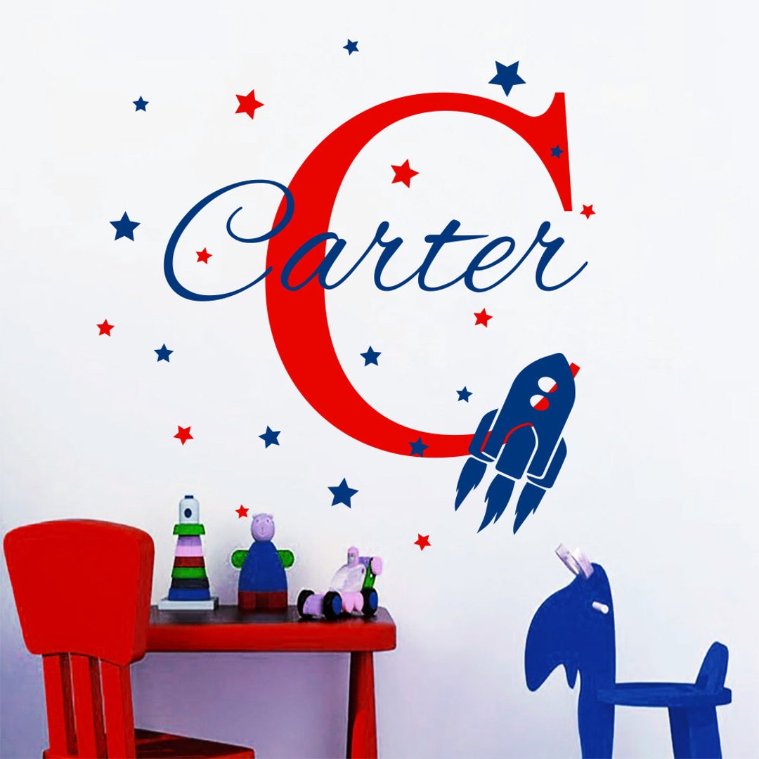 Rocket Wall Decal. Name Wall Decal. Space Nursery Decor. Boy Bedroom