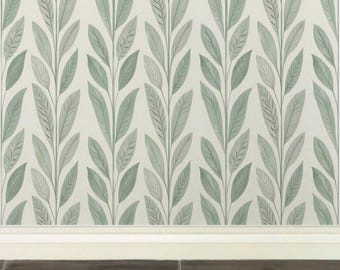 Green Leaf Peel and Stick Wallpaper, Modern Botanical Removable Wall Décor, Minimalist Accent Wall – Silvarra